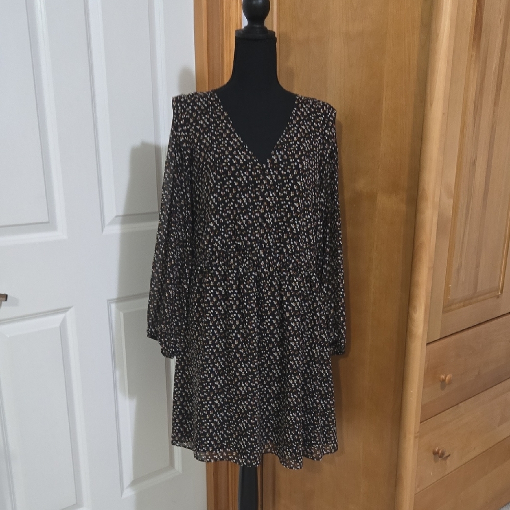 Madewell Black Floral Long Sleeve Dress